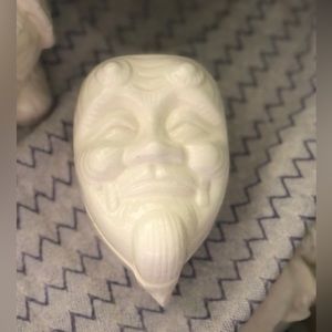 VINTAGE WHITE PORCELAIN MASK FACE TRINKET BOX made in japan 5.5” X 3.5”x 2.75”